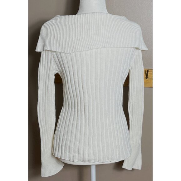 Dressbarn Ivory Sweater Glam Boat Neck Cotton Textured Night Out Holiday Women M - Picture 4 of 11